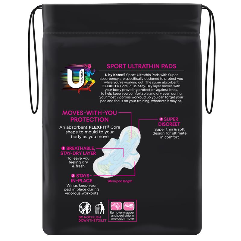 U by Kotex Sport Ultrathin Super Absorbent Pads, 10 Pads