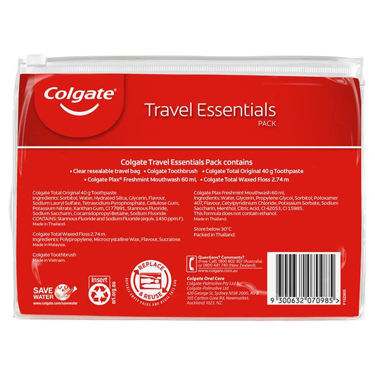 Colgate Travel Essentials Pack: Toothbrush, Toothpaste, Mouthwash, Floss & Travel Bag-Auzzi Store