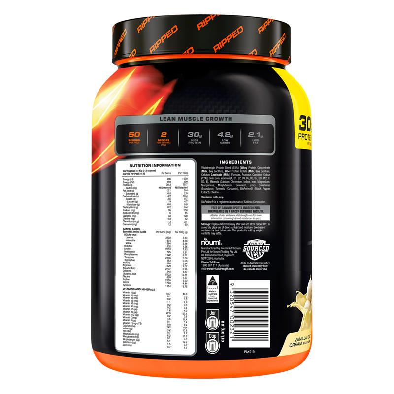 Vital Strength Hydroxy Ripped Thermogenic Protein Powder - Vanilla 1kg-Auzzi Store