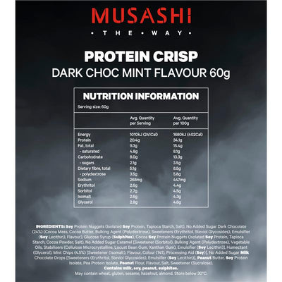 Musashi Protein Crisp Bar Choc Mint 60g - Delicious Protein Snack