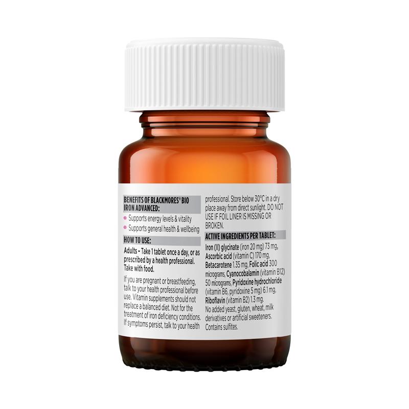 Blackmores Bio Iron Advanced High Potency Iron Supplement with Vitamins - 30 Tablets