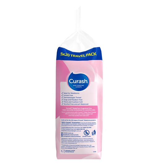 Curash Babycare Fragrance-Free Wipes - 5 Packs of 20-Auzzi Store