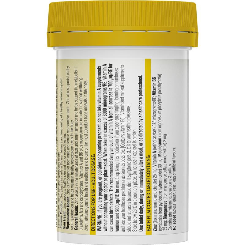 Swisse Ultiboost Zinc+ with Vitamins A B6 Magnesium - 60 Tablets