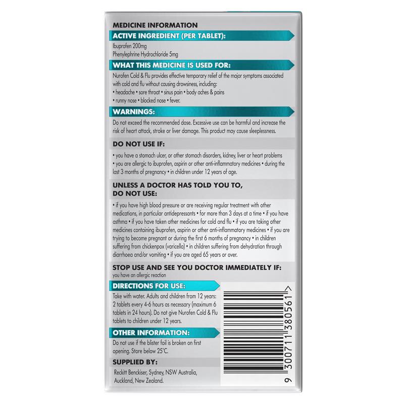 Nurofen Cold and Flu Multi-Symptom Relief Tablets 200mg - 24 Pack-Auzzi Store
