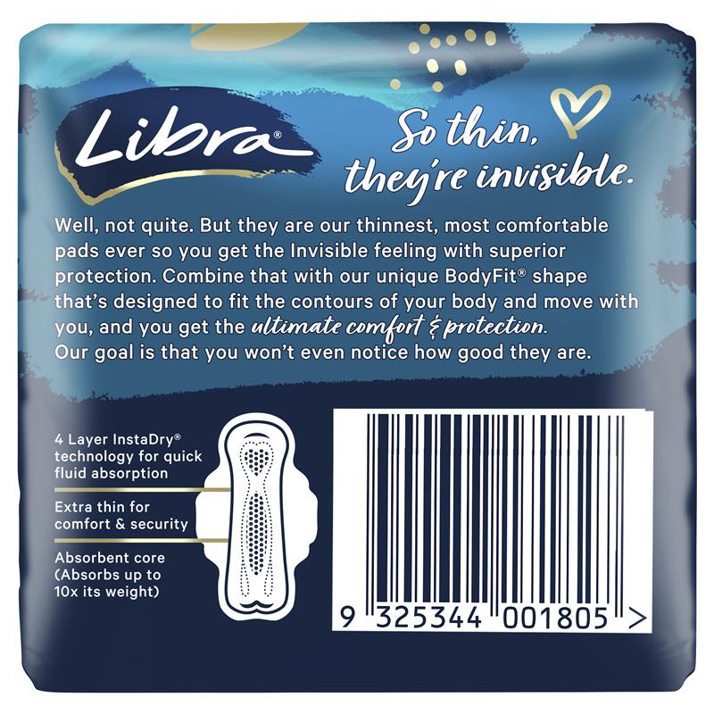 Libra Invisible Body Fit Pads with Wings – Regular Absorbency, 12 Pads