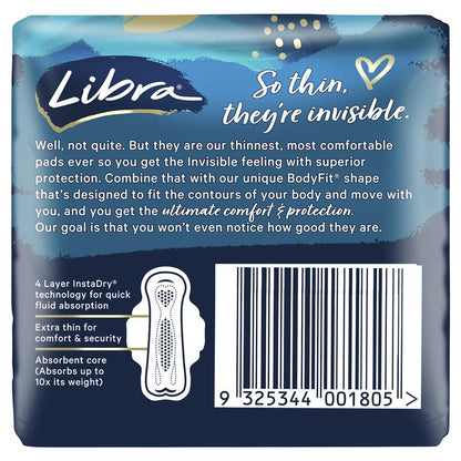 Libra Invisible Body Fit Pads with Wings – Regular Absorbency, 12 Pads