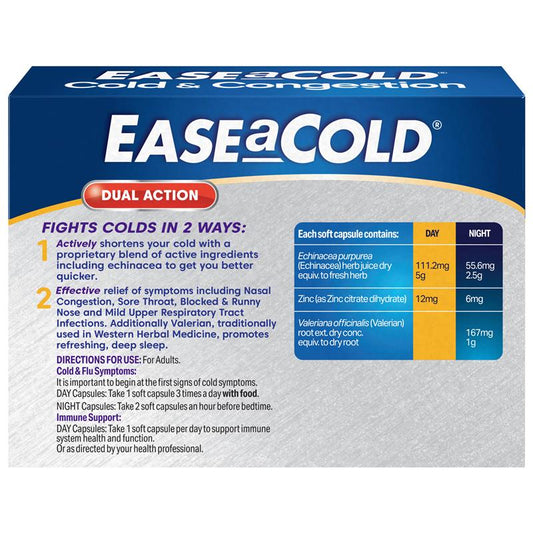 Ease a Cold Cold & Congestion Day & Night 30 Capsules - Fast Relief Formula-Auzzi Store