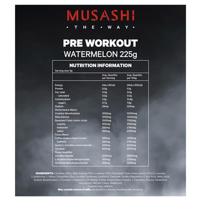 Musashi Pre Workout Watermelon 225g - Energy Boost for Optimal Performance