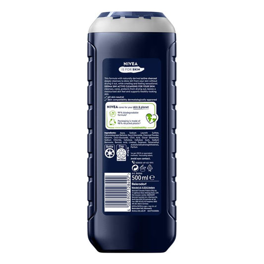 NIVEA MEN Active Clean 3-in-1 Shower Gel with Active Charcoal, 500ml – view 2 - Auzzistore
