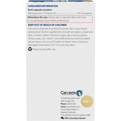 Caruso's Vitamin K2 (MK-7) 60 Capsules – Bone & Heart Support