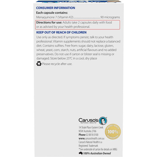 Caruso's Vitamin K2 (MK-7) 60 Capsules – Bone & Heart Support – view 2