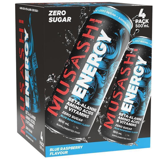 Musashi Blue Raspberry Energy Drinks 500ml x 4 Pack - Refreshing Energy Boost