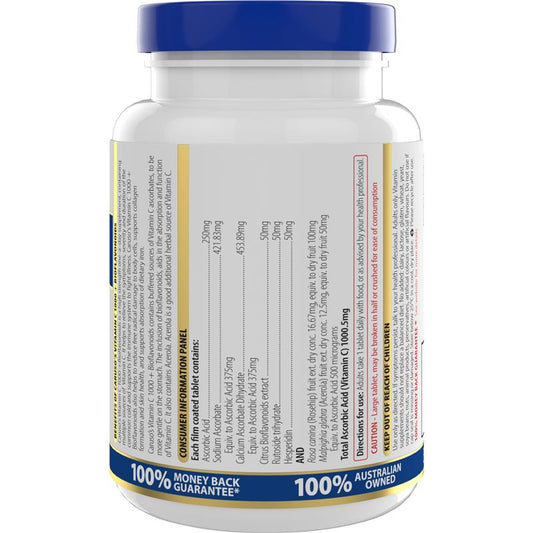 Carusos Vitamin C 1000mg + Bioflavonoids & Rosehips - 120 Tablets – view 2 - Auzzistore