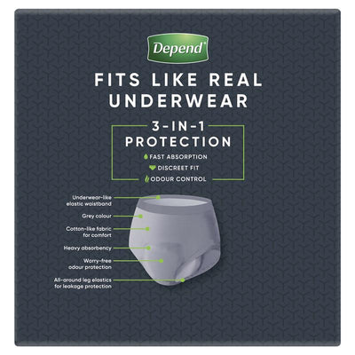 Depend Real Fit Men’s Disposable Underwear Large 16 Pack – 12H Leak Protection