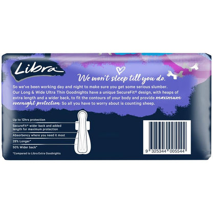 Libra Goodnights 12hr SecureFit® Ultra Thin Long & Wide Pads 6 Pads