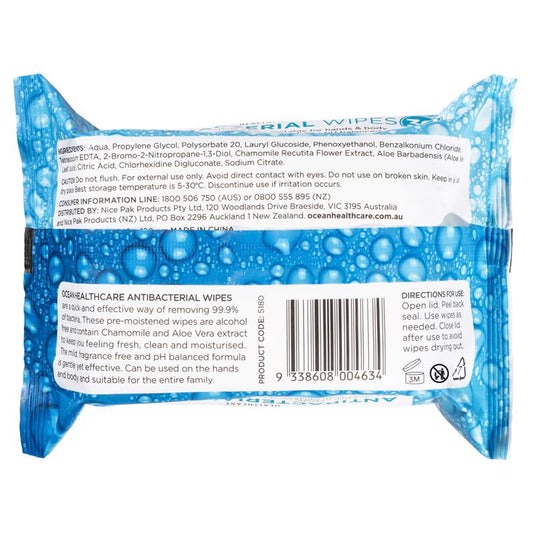 Ocean Antibacterial Wipes 30 Pack - Effective Bacteria Removal - Auzzi Store