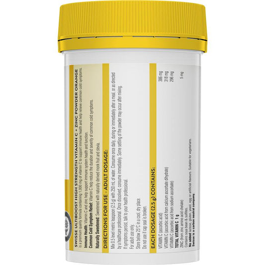 Swisse Ultiboost High Strength Vitamin C & Zinc Immune Support Powder Orange 150g – view 2