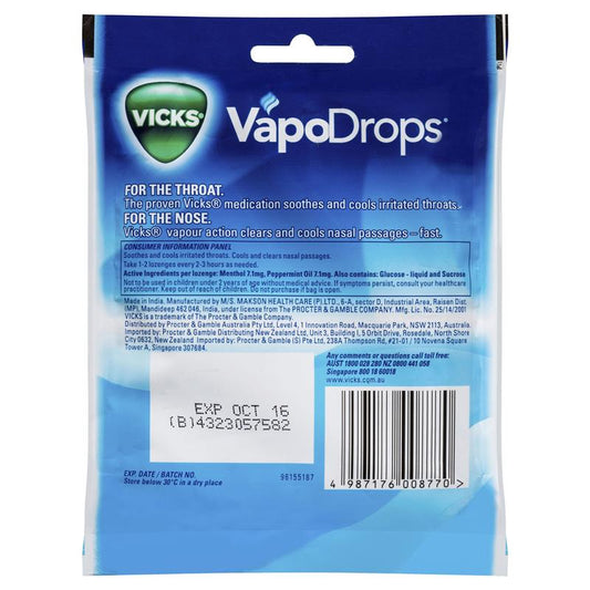 Vicks Vapodrops Blue Cooling Peppermint Lozenges 24 - Soothing Relief-Auzzi Store