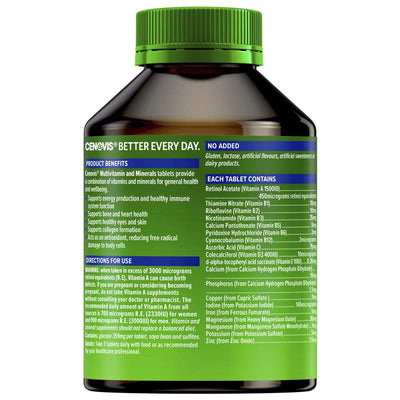 Cenovis Adult Multivitamin & Minerals, 200 Tablets, Gluten-Free