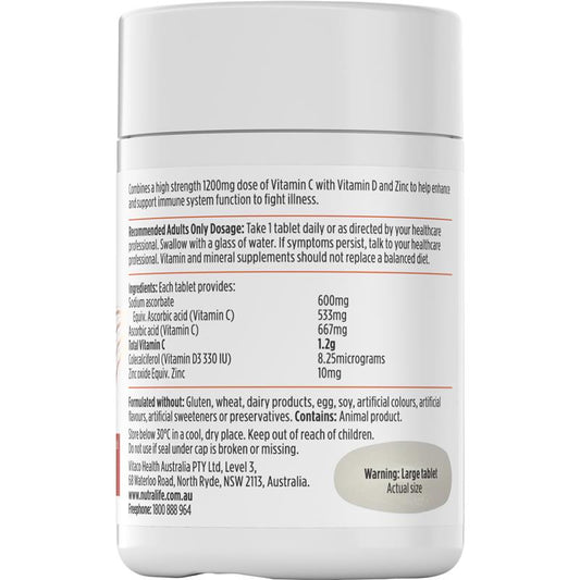 Nutra-Life High Strength Vitamin C 1200 + D + Zinc (60 Tablets) – view 2