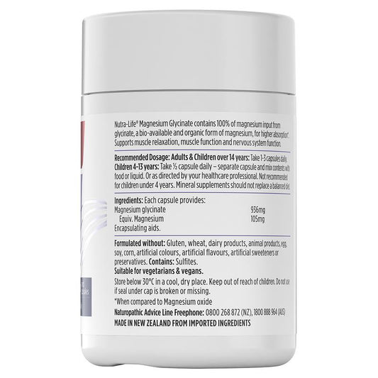 Nutra-Life Magnesium Glycinate 60 Capsules - High Absorption Formula