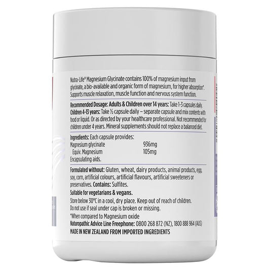 Nutra-Life Magnesium Glycinate 120 Capsules - Optimal Absorption for Health