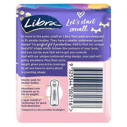 Libra Teen Goodnight Pads with Wings, 10-Pads, 4-Layer Absorbency