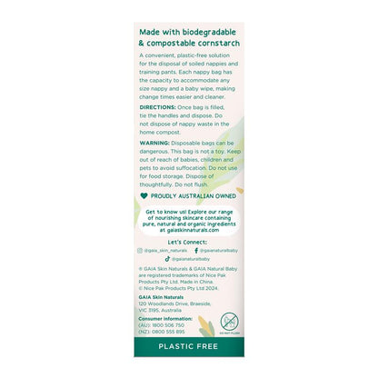 Gaia Natural Baby Biodegradable Nappy Bags 50 Pack - Eco-Friendly & Compostable