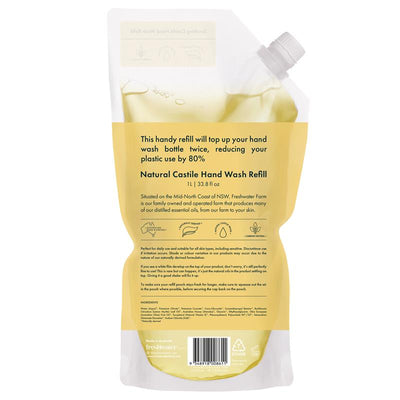 Freshwater Farm Hand Wash Lemon Myrtle + Manuka Honey Pouch Refill 1 Litre - Gentle Cleansing