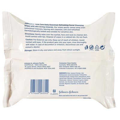 Johnson's Face Care Refreshing Facial Cleansing Wipes 25 Pack - Gentle Makeup Remover