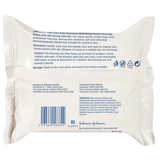 Johnson's Face Care Refreshing Facial Cleansing Wipes 25 Pack - Gentle Makeup Remover – view 2 - Auzzistore