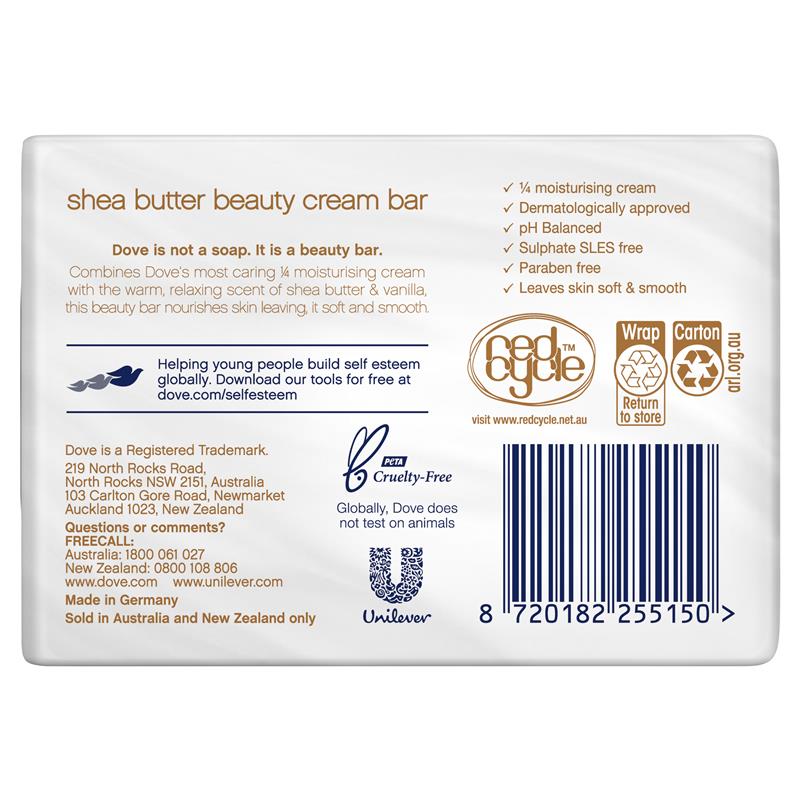 Dove Shea Butter Vanilla Beauty Bar with 1/4 Moisturizing Cream, 2x90g