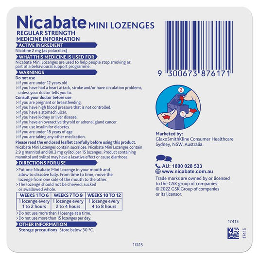 Nicabate Mini Lozenges 2mg - 20 Pack for Smoking Cessation – view 2