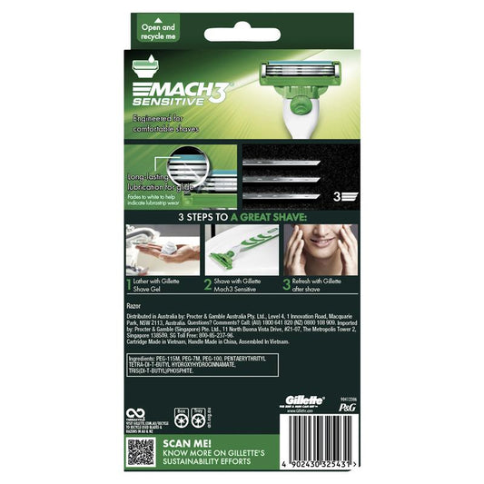 Gillette Mach3 Sensitive Razor 1-Pack, Extra Lubricating Strip, Ergonomic Handle – view 2 - Auzzistore