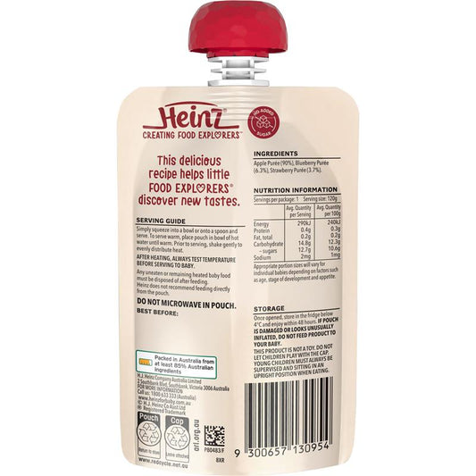 Heinz Apple, Blueberry & Strawberry Puree Pouch 120g (8m+)-Auzzi Store