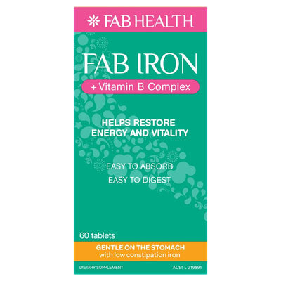 Fab Iron + B Complex 60 Tablets – Easy Absorb, Gentle Iron, B Vitamins