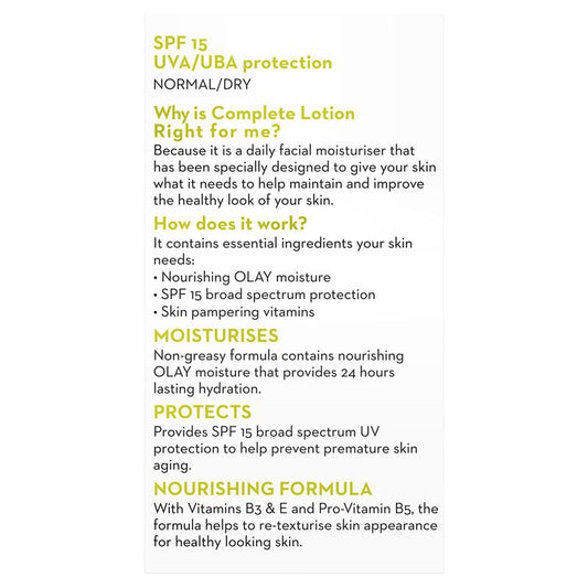 Olay Complete UV Protection Moisturiser Lotion - Normal/Dry Skin - SPF15 - 150ml-Auzzi Store