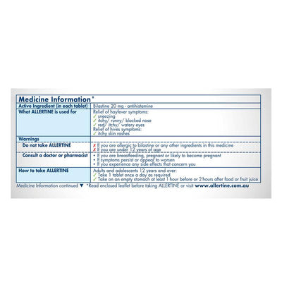 Allertine 20mg 30 Tablets - Non-Drowsy Allergy Relief