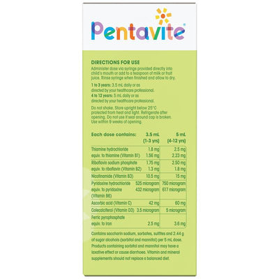 Pentavite Multivitamin + Iron Kids Liquid Lemon Lime 200ml - Essential Nutrients for Growing Kids