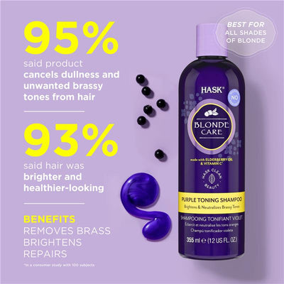 Hask Blonde Care Purple Shampoo 355ml - Brightening Formula