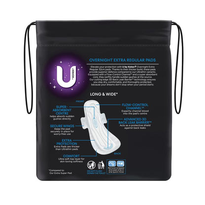 U by Kotex Overnight Extra Pads with 3D Leak Barrier - 10 Pads