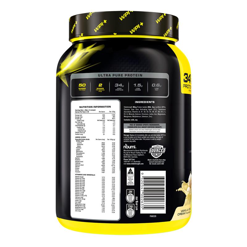 Vital Strength WPI Plus 100 Whey Protein Isolate - Vanilla 1kg-Auzzi Store