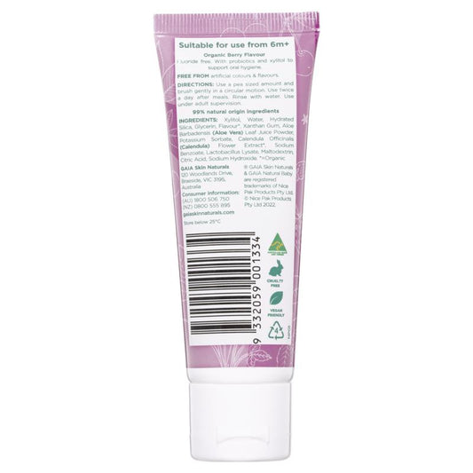 Gaia Natural Baby Probiotic Toothpaste Berry Burst 50g - Fluoride-Free Oral Care – view 2