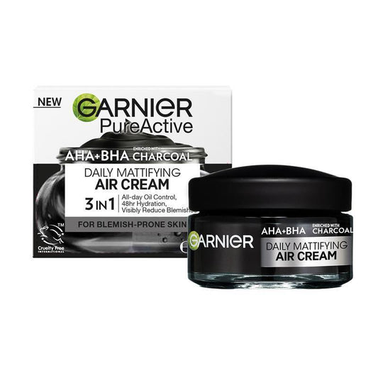 Garnier Pure Active AHA + BHA Charcoal Daily Mattifying Air Cream 50ml - Lightweight Moisturizer