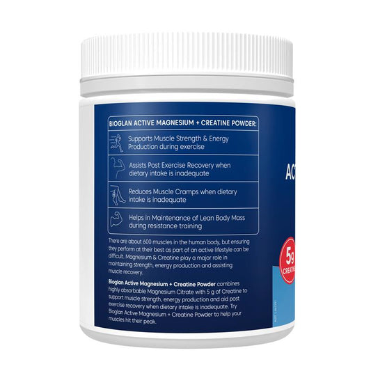 Bioglan Active Magnesium + Creatine 300g - Natural Muscle Strength & Recovery Support