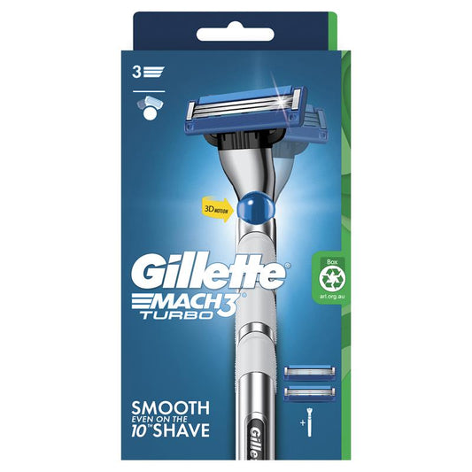 Gillette Mach3 Turbo 3D Razor – Ergonomic Handle with 2 Cartridges – view 2