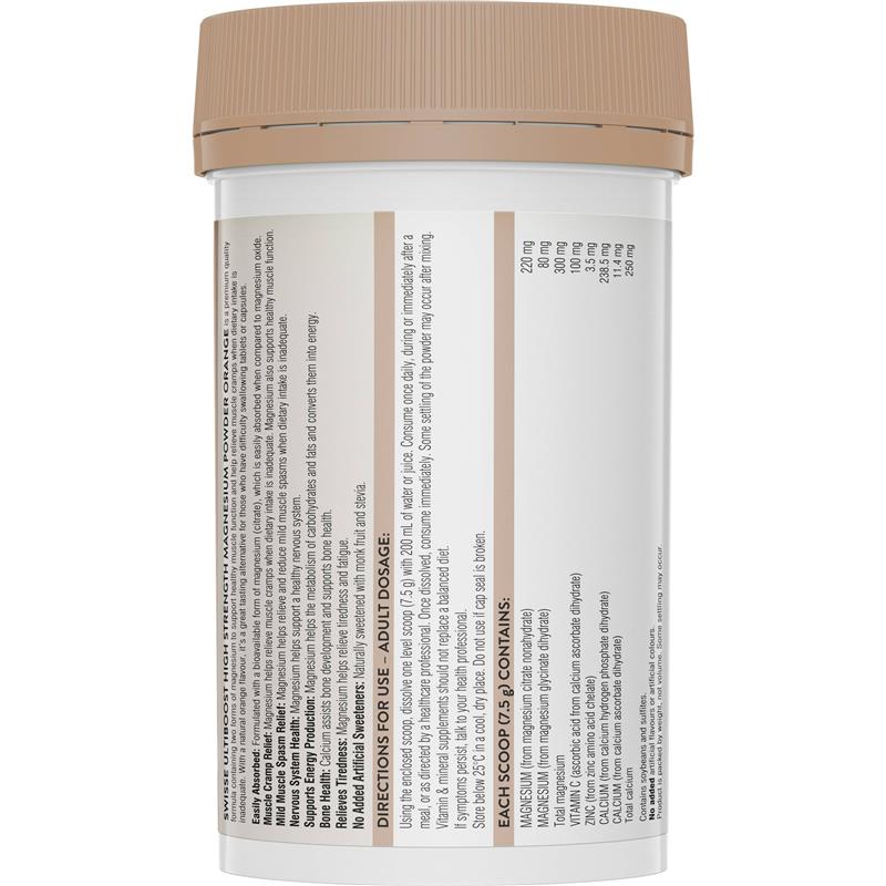 Swisse High Strength Magnesium Powder - Orange Flavor (180g) - Auzzi Store