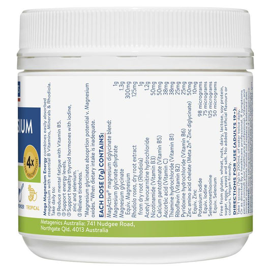 Ethical Nutrients Mega Magnesium Energy Powder 140g, B Vitamins, Rhodiola – view 2 - Auzzistore