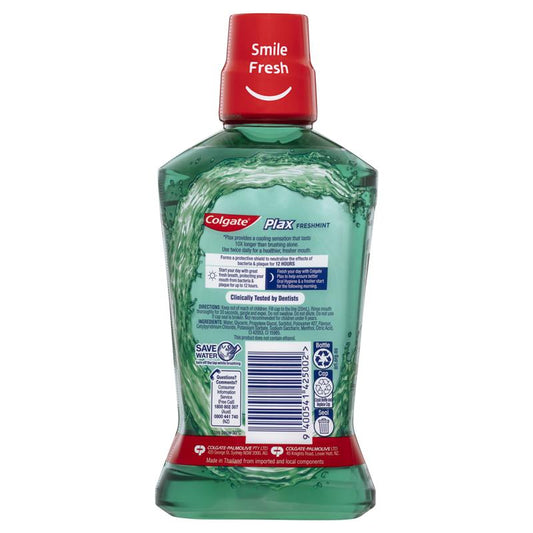 Colgate Plax Alcohol-Free Antibacterial Freshmint Mouthwash 500mL - 24/7 Bad Breath Control-Auzzi Store