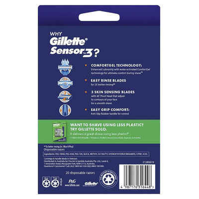 Gillette Sensor 3 Disposable Razors - 20 Pack